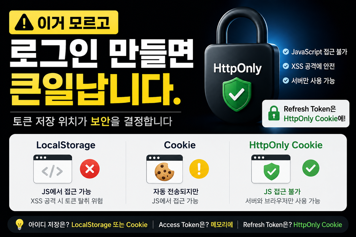 바이브코딩할 때 꼭 알아야 할 로그인 저장소 - LocalStorage, Cookie, HttpOnly Cookie 차이