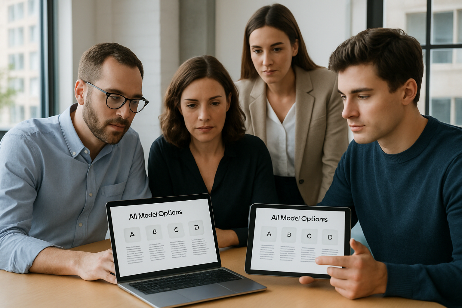 Team reviewing AI model options