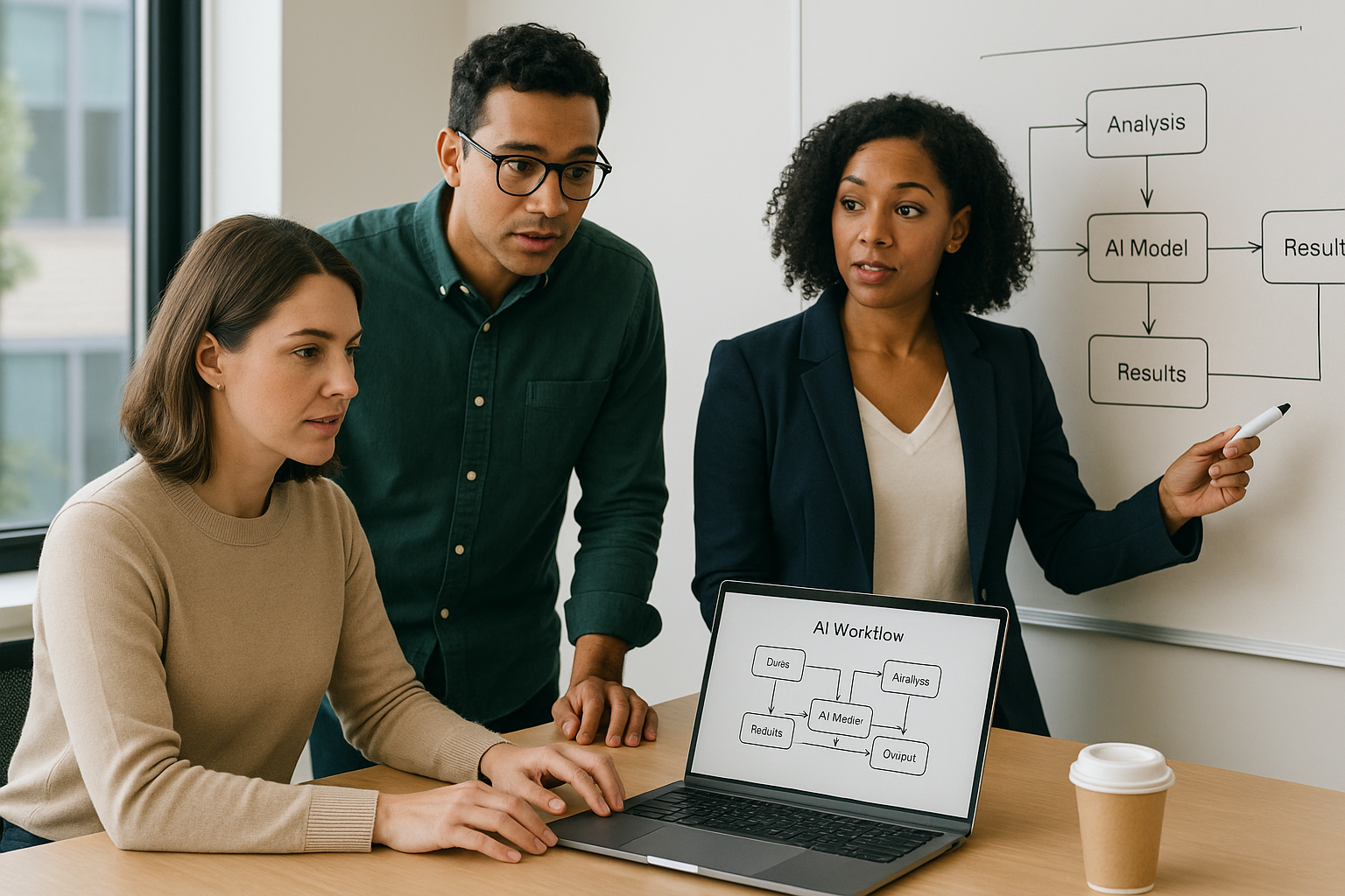 Team reviewing an AI workflow map