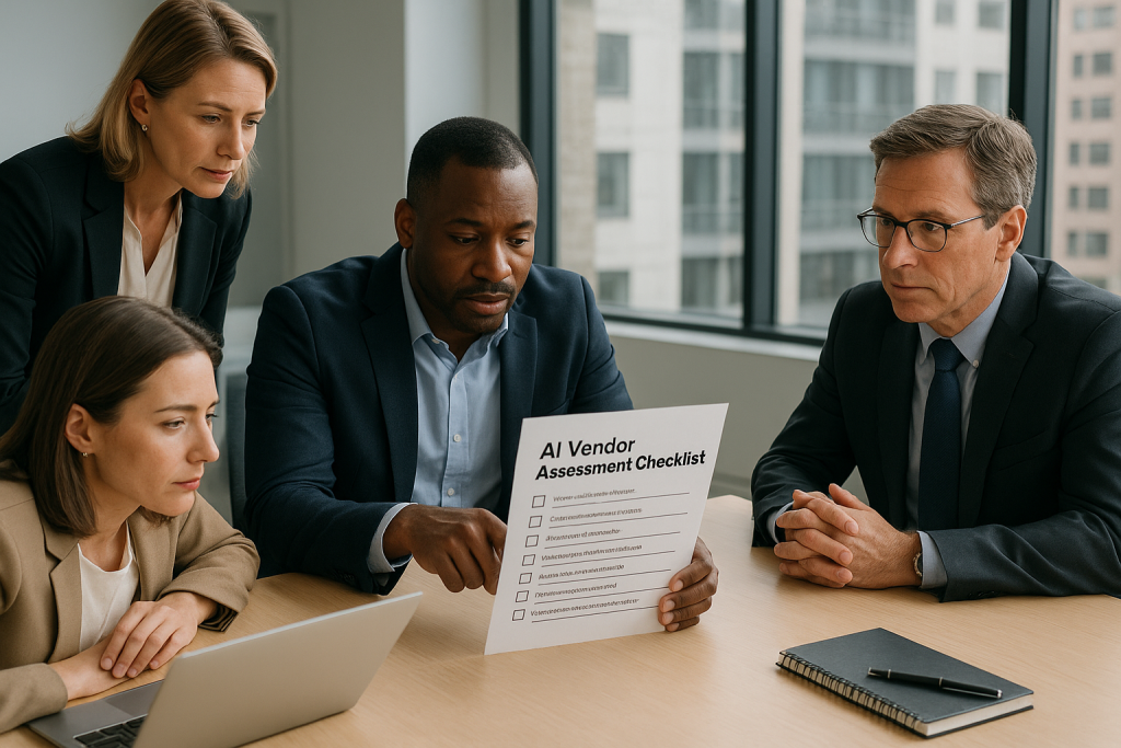 Team reviewing an AI vendor security checklist
